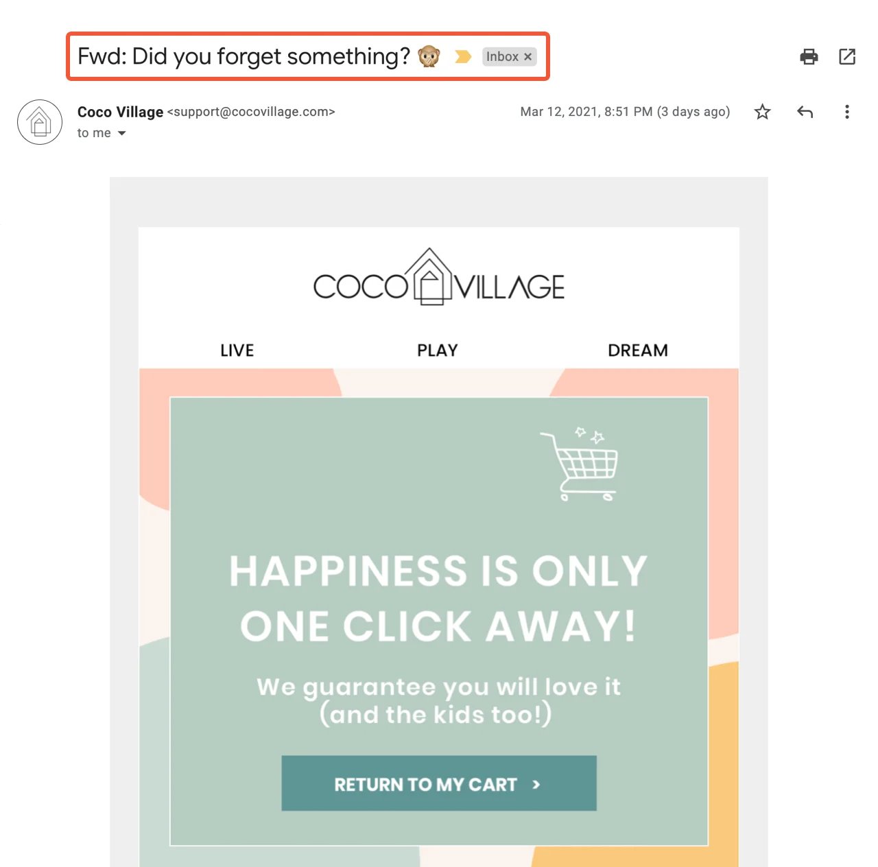 Cart abandonment email examples