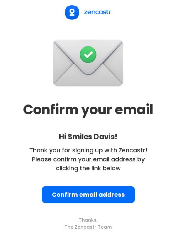 Confirmation email