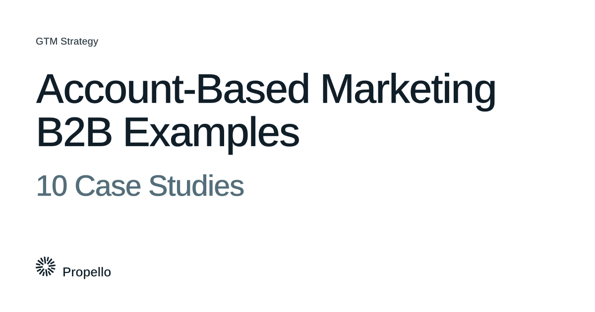Account-Based Marketing B2B Examples: 10 Case Studies. Dark and slate type on a white ground, Propello.