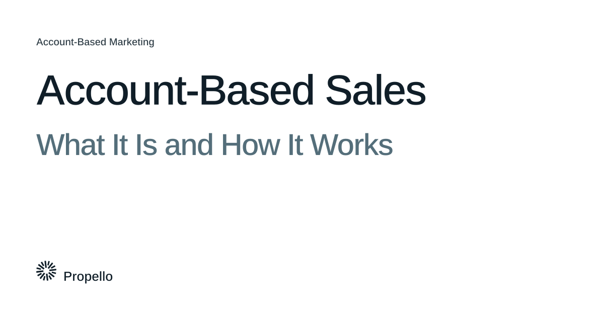 Account-Based Sales: What It Is and How It Works. Dark and slate type on a white ground, Propello.