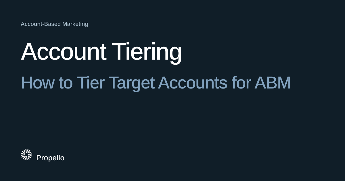 Account Tiering: How to Tier Target Accounts for ABM. White and steel-blue type on a deep blue-grey ground, Propello.
