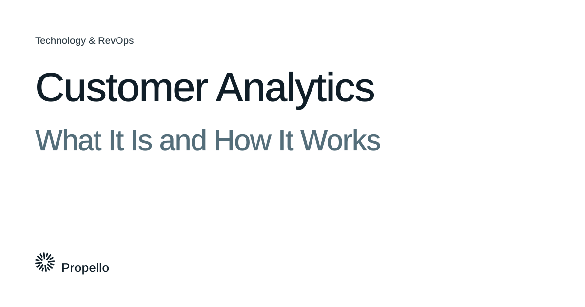 Customer Analytics: What It Is and How It Works. Dark and slate type on a white ground, Propello.