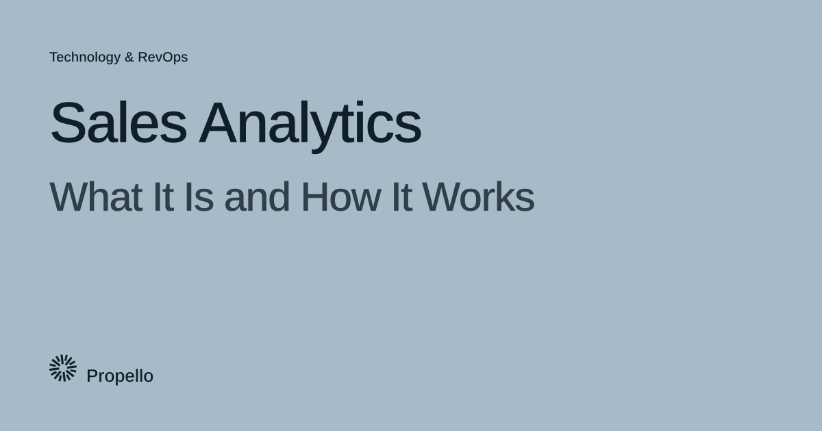 Sales Analytics: What It Is and How It Works. Dark type on a pale blue-grey ground, Propello.