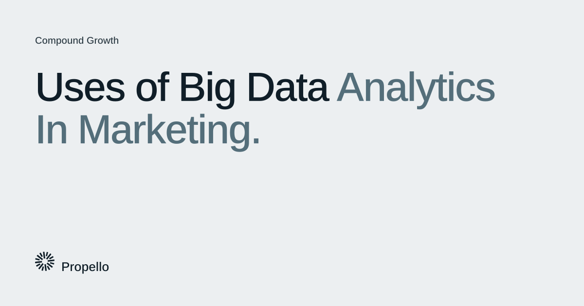 Uses of Big Data Analytics In Marketing. Dark and slate type on a light grey ground, Propello.