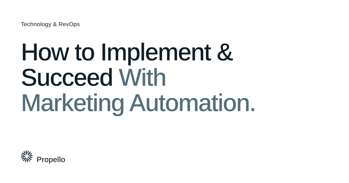How to Implement & Succeed With Marketing Automation. Dark and slate type on a white ground, Propello.