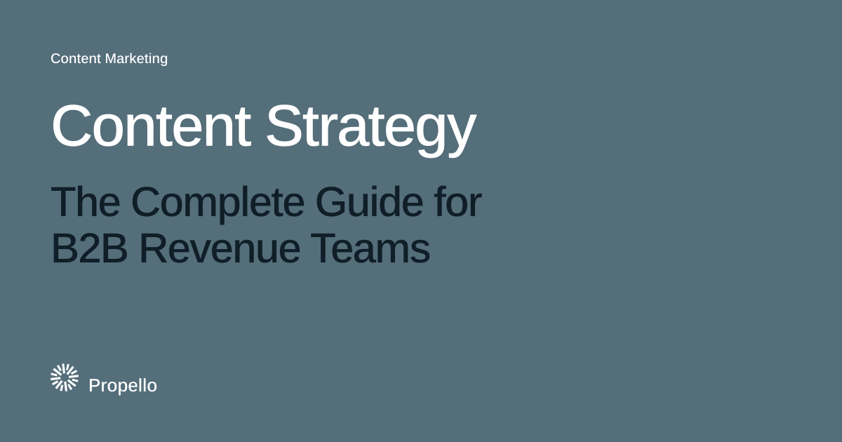 Content Strategy: The Complete Guide for B2B Revenue Teams. White and dark type on a slate ground, Propello.