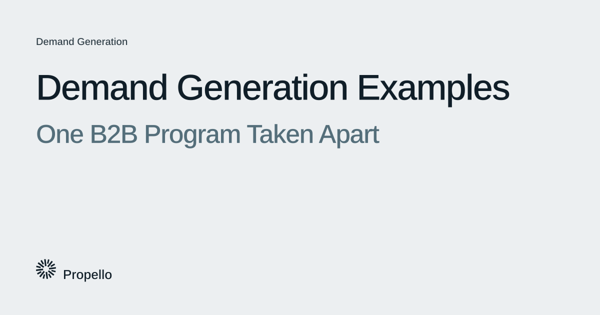 Demand Generation Examples: One B2B Program Taken Apart. Dark and slate type on a light grey ground, Propello.