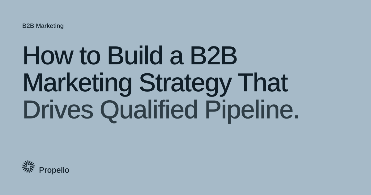 How to Build a B2B Marketing Strategy That Drives Qualified Pipeline. Dark type on a soft blue-grey ground with a large Propello mark behind it, Propello.