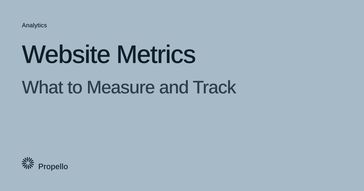 Website Metrics: What to Measure and Track. Dark type on a pale blue-grey ground, Propello.