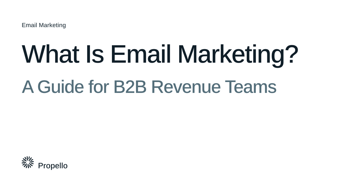 What Is Email Marketing? A Guide for B2B Revenue Teams. Dark and slate type on a white ground, Propello.