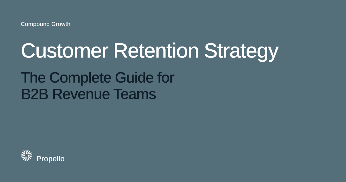Customer Retention Strategy: The Complete Guide for B2B Revenue Teams. White and dark type on a slate ground, Propello.