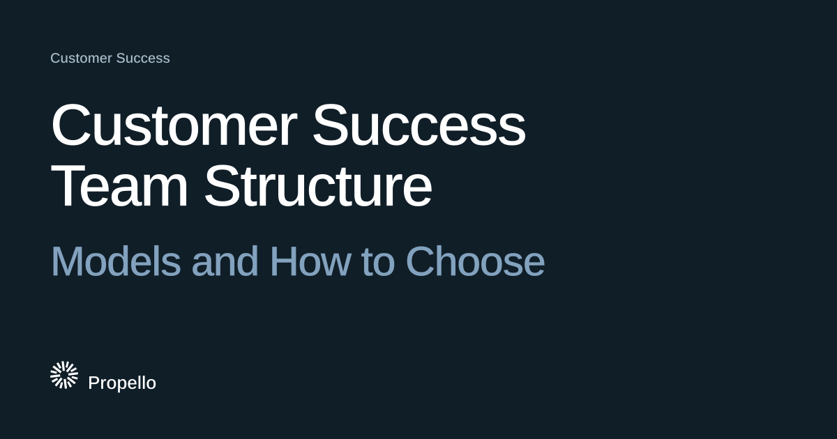 Customer Success Team Structure: Models and How to Choose. White and steel-blue type on a deep blue-grey ground, Propello.