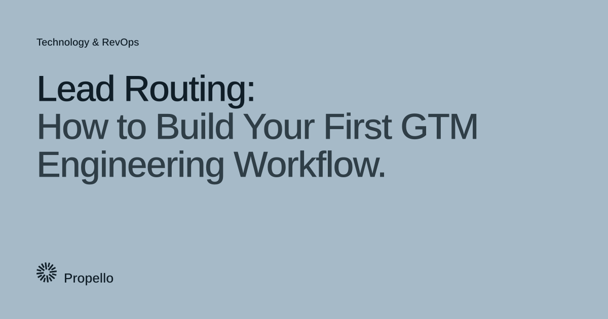 Lead Routing: How to Build Your First GTM Engineering Workflow. Dark type on a soft blue-grey ground with a large Propello mark behind it, Propello.
