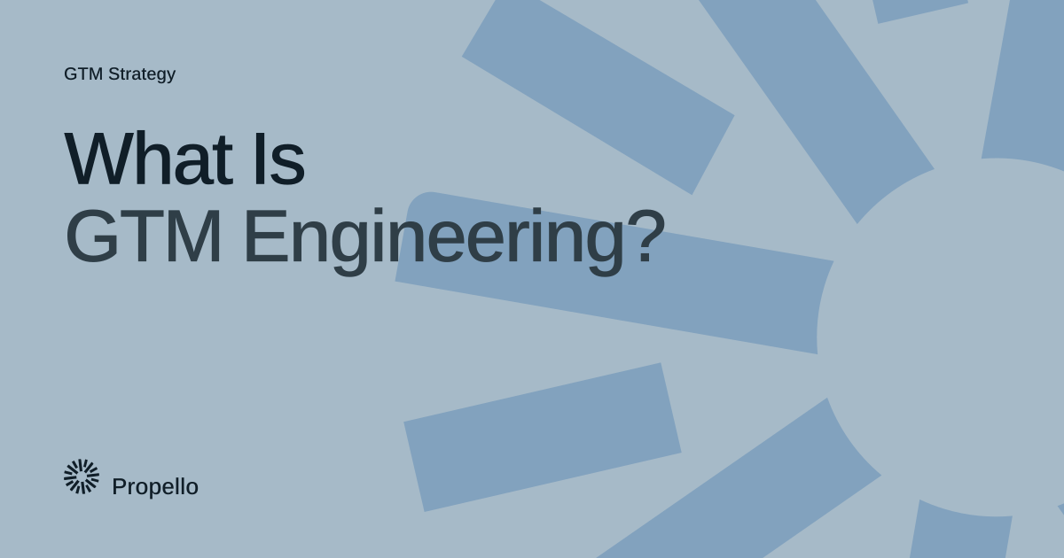 What Is GTM Engineering? Dark type on a pale blue-grey ground with a large Propello mark behind it, Propello.