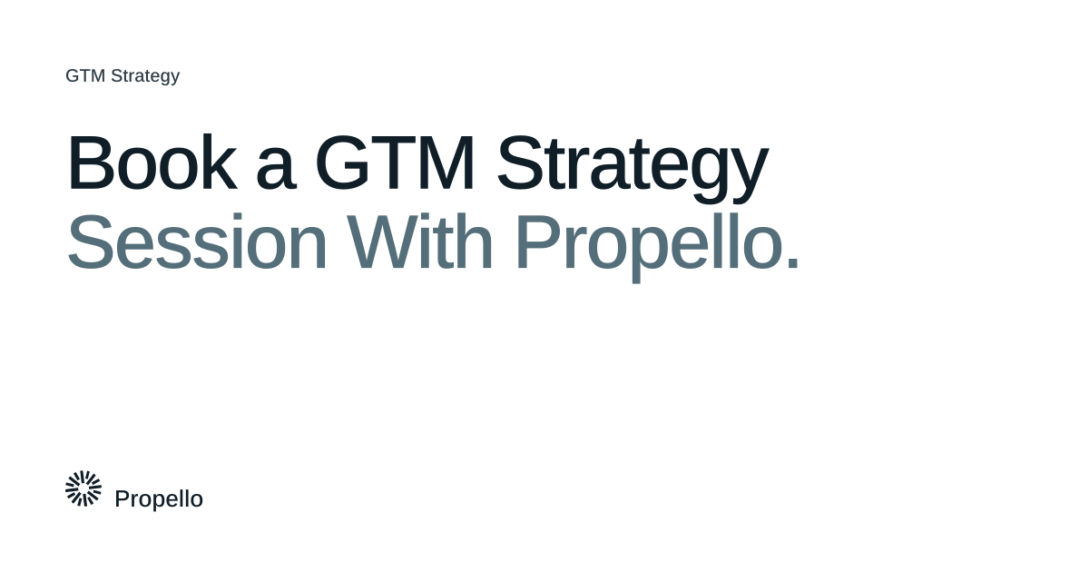 Book a GTM Strategy Session With Propello. Dark and slate type on a white ground, Propello.
