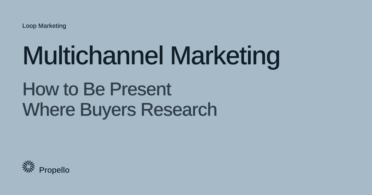Multichannel Marketing: How to Be Present Where Buyers Research. Dark type on a pale blue-grey ground, Propello.