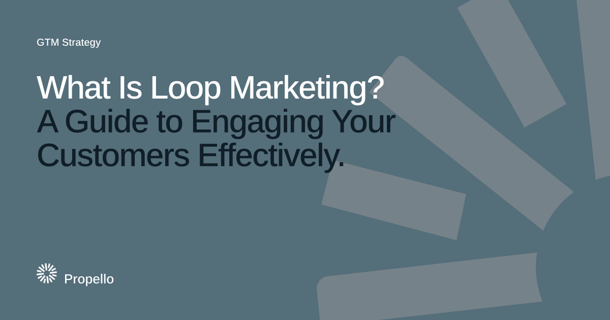 What Is Loop Marketing? A Guide to Engaging Your Customers Effectively. White and dark type on a slate ground with a large Propello mark behind it, Propello.