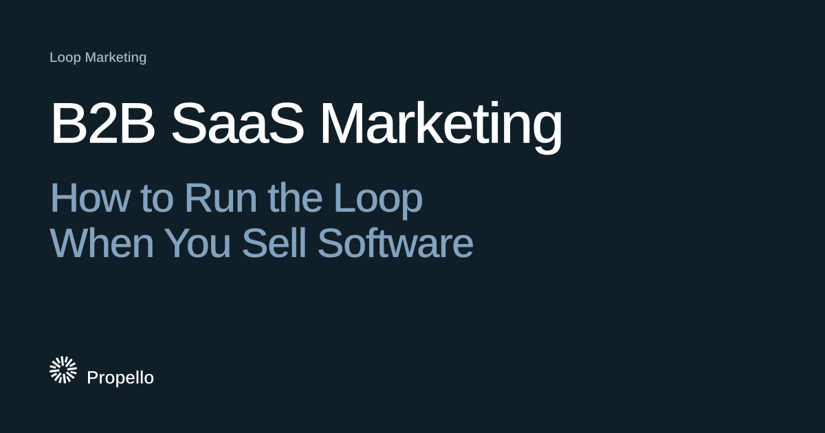 B2B SaaS Marketing: How to Run the Loop When You Sell Software. White and steel-blue type on a deep blue-grey ground, Propello.