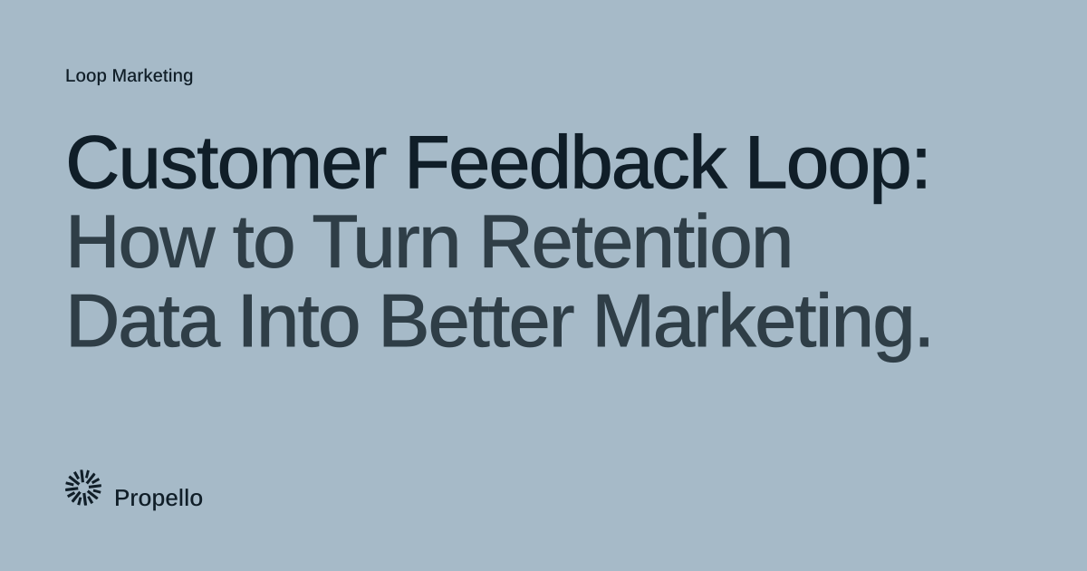 Customer Feedback Loop: How to Turn Retention Data Into Better Marketing. Dark type on a soft blue-grey ground with a large Propello mark behind it, Propello.