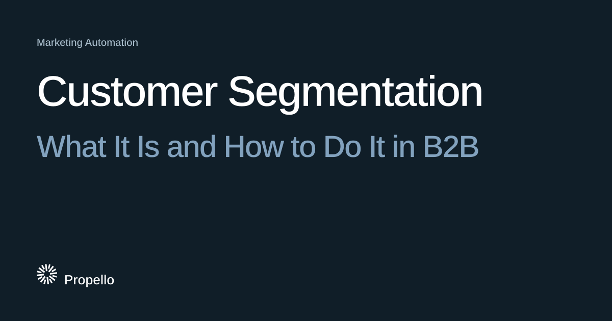 Customer Segmentation: What It Is and How to Do It in B2B. White and steel-blue type on a deep blue-grey ground, Propello.