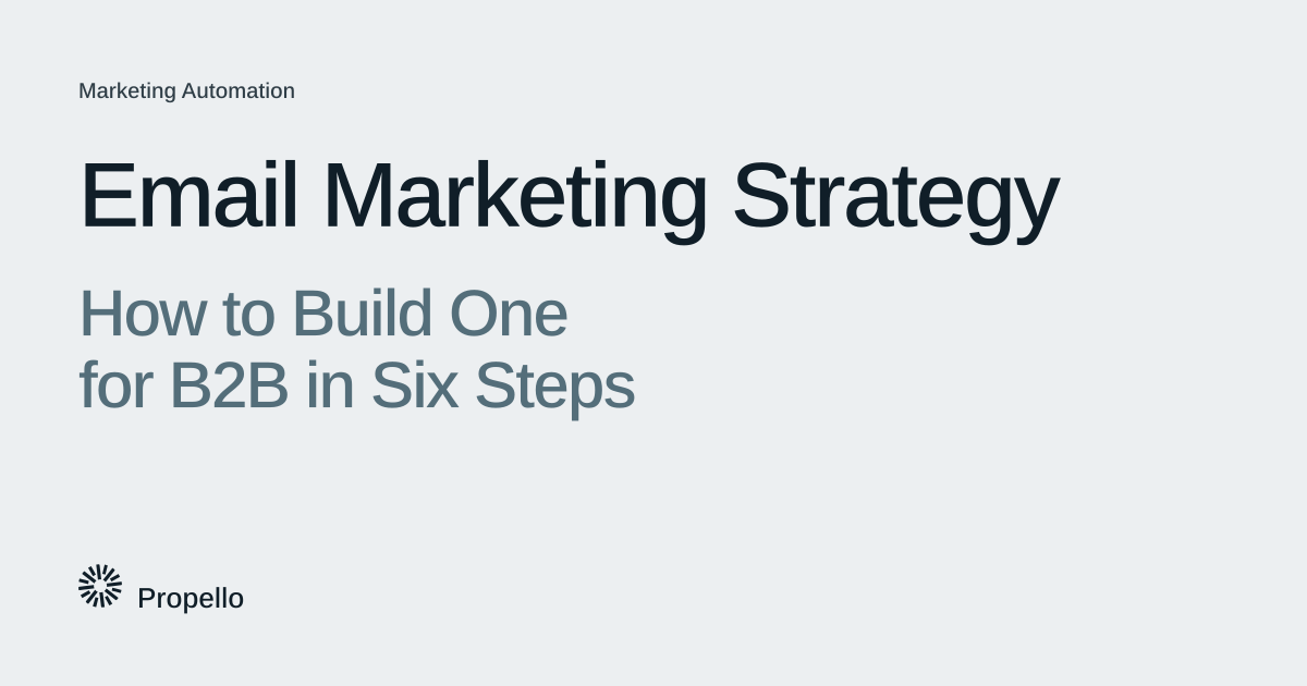 Email Marketing Strategy: How to Build One for B2B in Six Steps. Dark and slate type on a light grey ground, Propello.