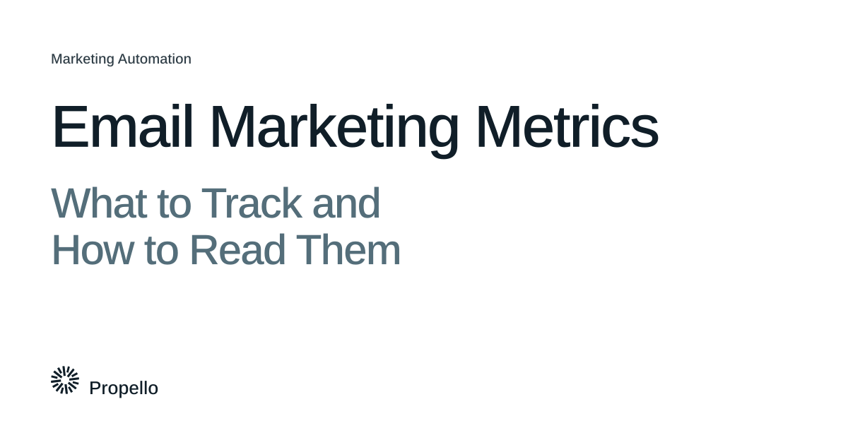 Email Marketing Metrics: What to Track and How to Read Them. Dark and slate type on a white ground, Propello.