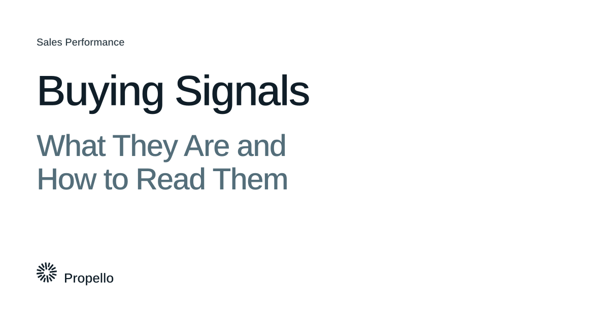 Buying Signals: What They Are and How to Read Them. Dark and slate type on a white ground, Propello.