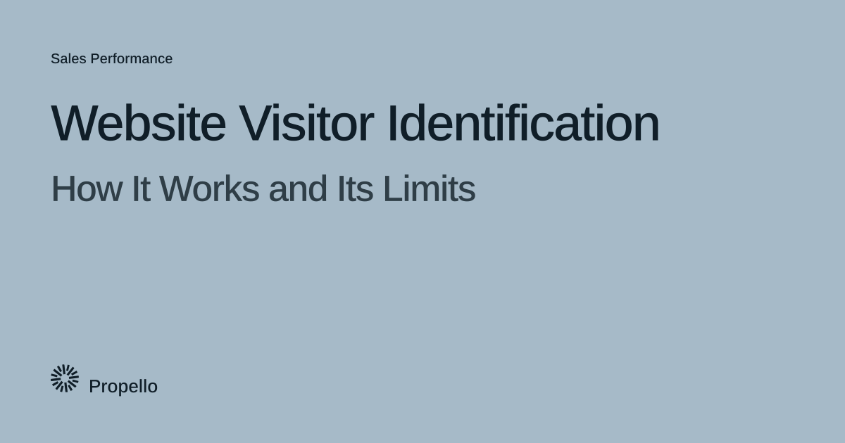 Website Visitor Identification: How It Works and Its Limits. Dark type on a pale blue-grey ground, Propello.