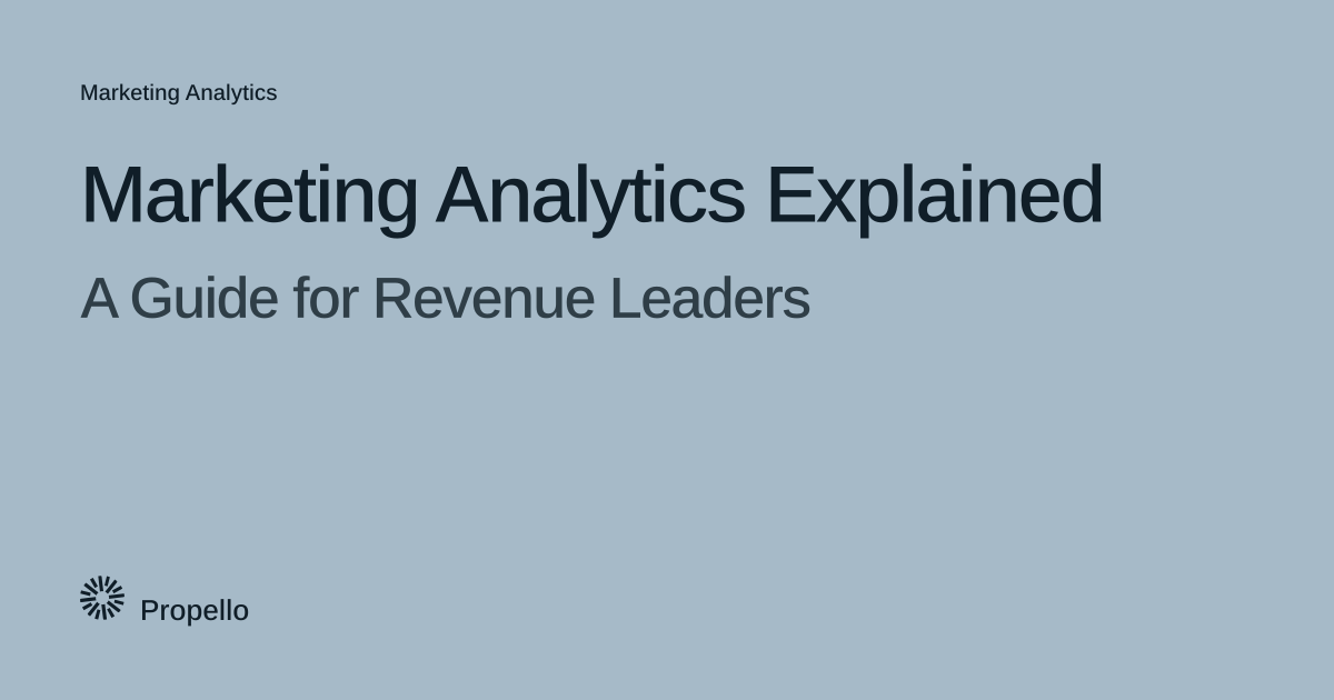 Marketing Analytics Explained: A Guide for Revenue Leaders. Dark type on a pale blue-grey ground, Propello.