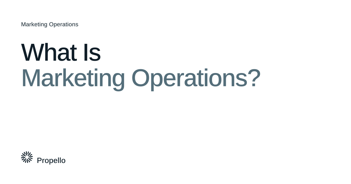 What Is Marketing Operations? Dark and slate type on a white ground, Propello.