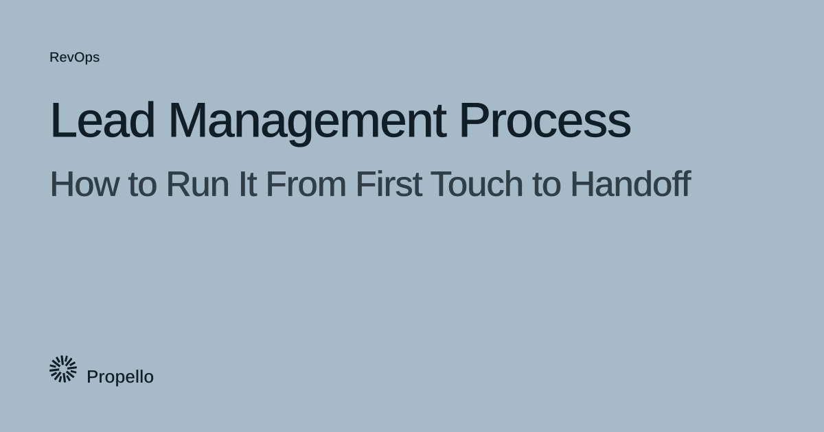 Lead Management Process: How to Run It From First Touch to Handoff. Dark type on a pale blue-grey ground, Propello.