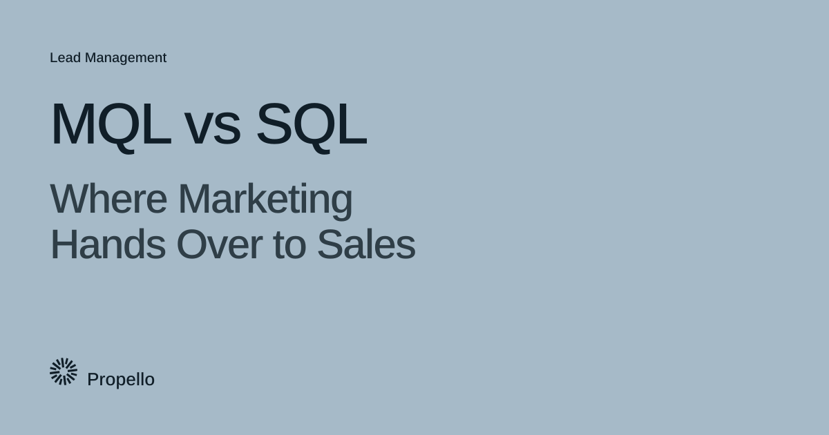 MQL vs SQL: Where Marketing Hands Over to Sales. Dark type on a pale blue-grey ground, Propello.