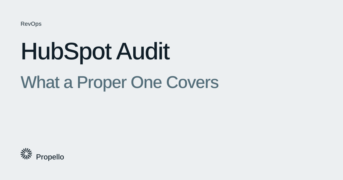 HubSpot Audit: What a Proper One Covers. Dark and slate type on a light grey ground, Propello.