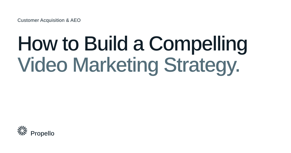 How to Build a Compelling Video Marketing Strategy. Dark and slate type on a white ground, Propello.