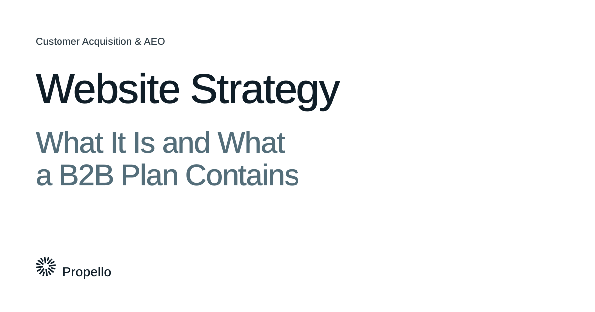 Website Strategy: What It Is and What a B2B Plan Contains. Dark and slate type on a white ground, Propello.