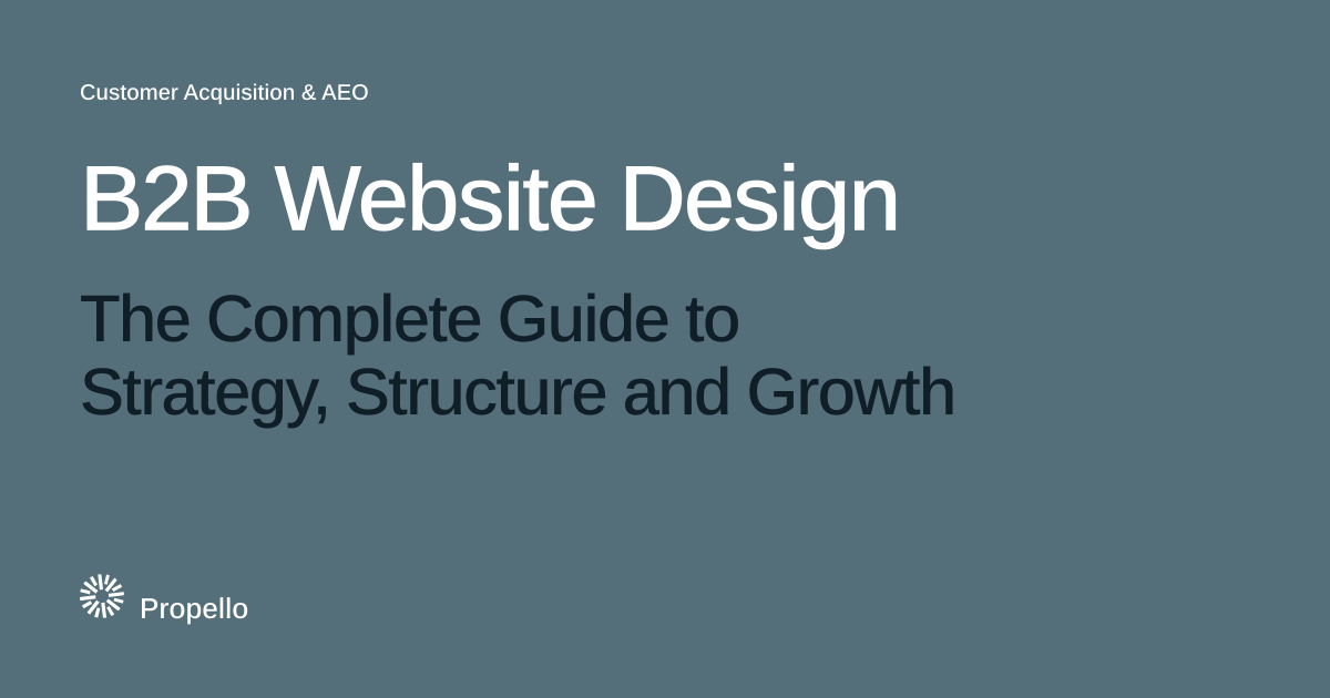 B2B Website Design: The Complete Guide to Strategy, Structure and Growth. White and dark type on a slate ground, Propello.